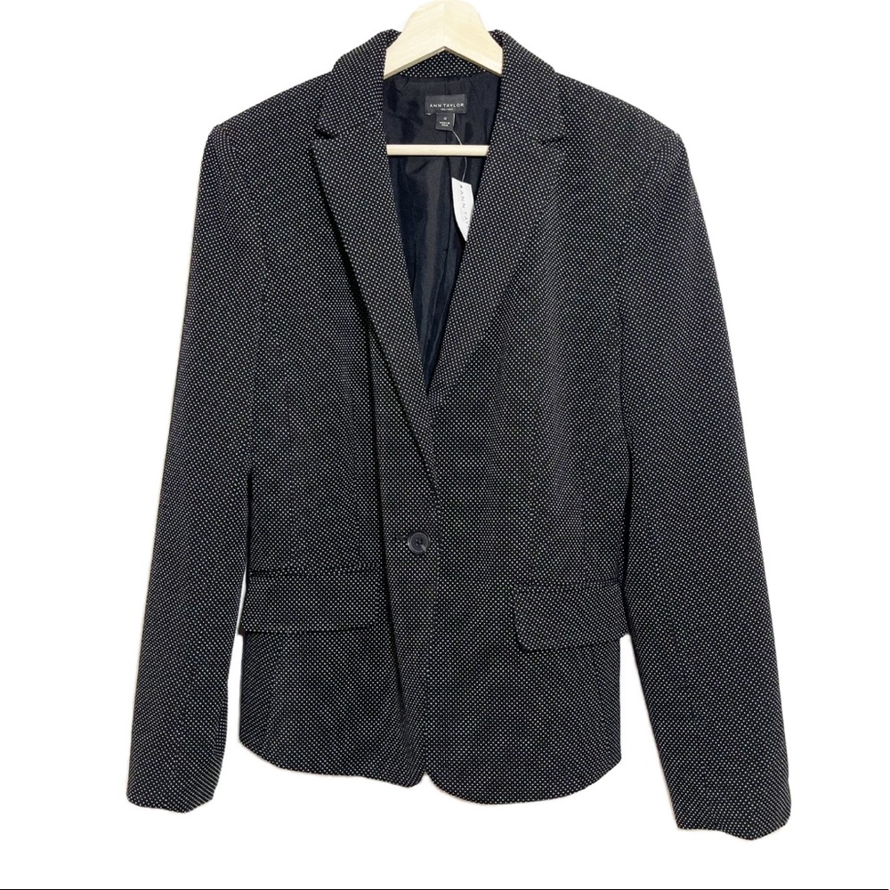 NWT Ann Taylor Polka Dot Blazer Jacket One Button Black Sz 12